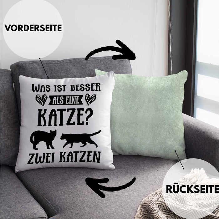 Katze Spruch Kissen mit Füllung 40x40 Lustig Geschenk Cat Kaffee Grafik Katzenliebhaber Geschenke Katzen (Grau) Grün Trendation