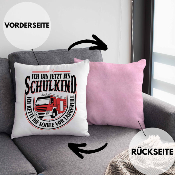 Einschulung Geschenk Jungs Kissen mit Füllung 40x40 Ich Bin Jetzt Ein Schulkind Ich Rette Die Schule Vor Langeweiele 1. Schultag Geschenkidee (Grau) Rosa Trendation