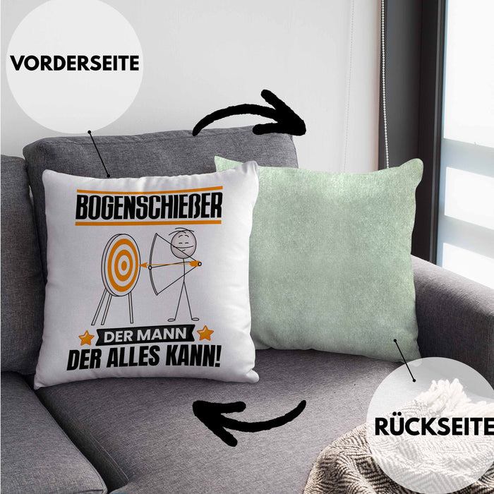 Bogenschießer Kissen mit Füllung 40x40 Geschenk für Bogenschießer Der Mann Der Alles Kann Geschenkidee zum Geburtstag (Grau) Grün Trendation