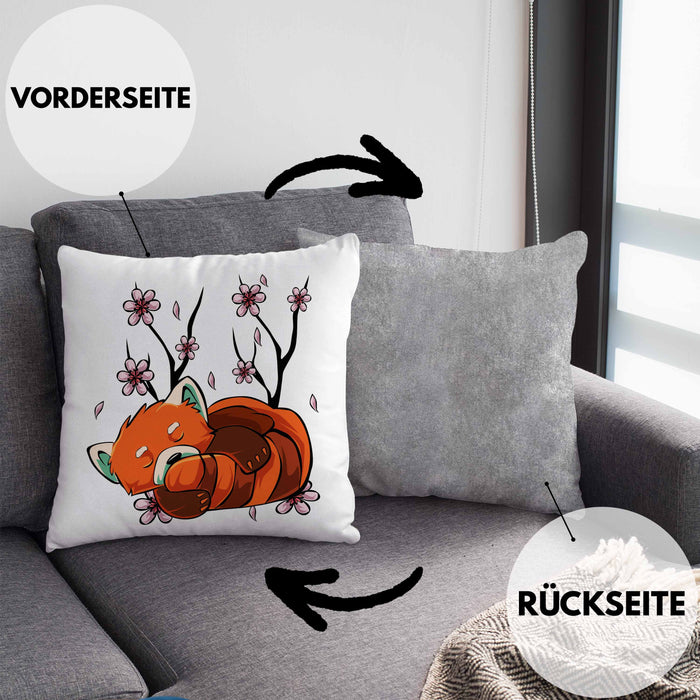 Lustige Roter Panda Kissen mit Füllung 40x40 - Ein süßes Geschenk für Panda-Liebhaber (Grau) Grau Trendation