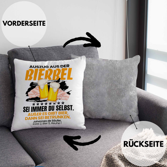 Auszug Bierbel Bier-Liebhaber Geschenkidee Kissen mit Füllung 40x40 Männer Geschenkidee Saufen (Grau) Grau Trendation