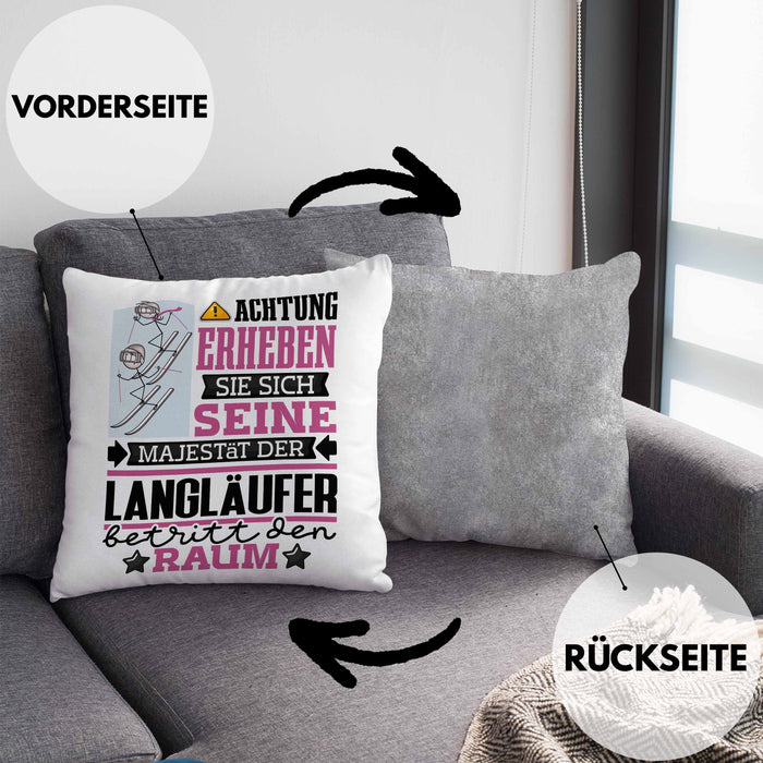 Langläufer Geschenk Kissen mit Füllung 40x40 Lustiger Spruch Erheben Sie Sich Der Langläufer Betritt den Raum (Grau) Grau Trendation