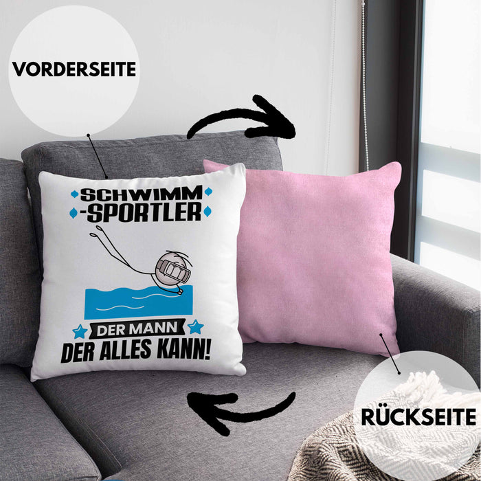Schwimmsportler Kissen mit Füllung 40x40 Geschenk für Schwimmsportler Der Mann Der Alles Kann Geschenkidee zum Geburtstag (Grau) Rosa Trendation