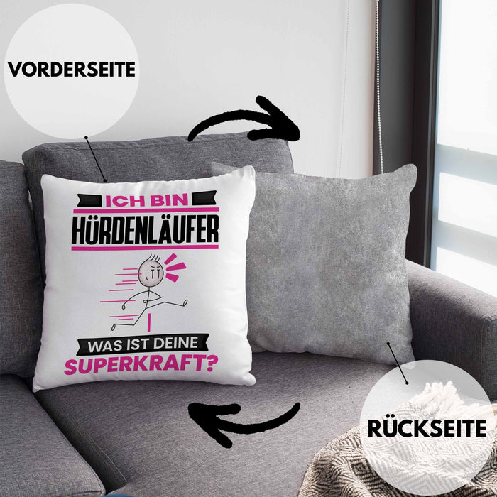 Hürdenläufer Kissen mit Füllung 40x40 Geschenk für Hürdenläufer Geburtstag Lustiger Spruch Was Ist Deine Superkraft (Grau) Grau Trendation