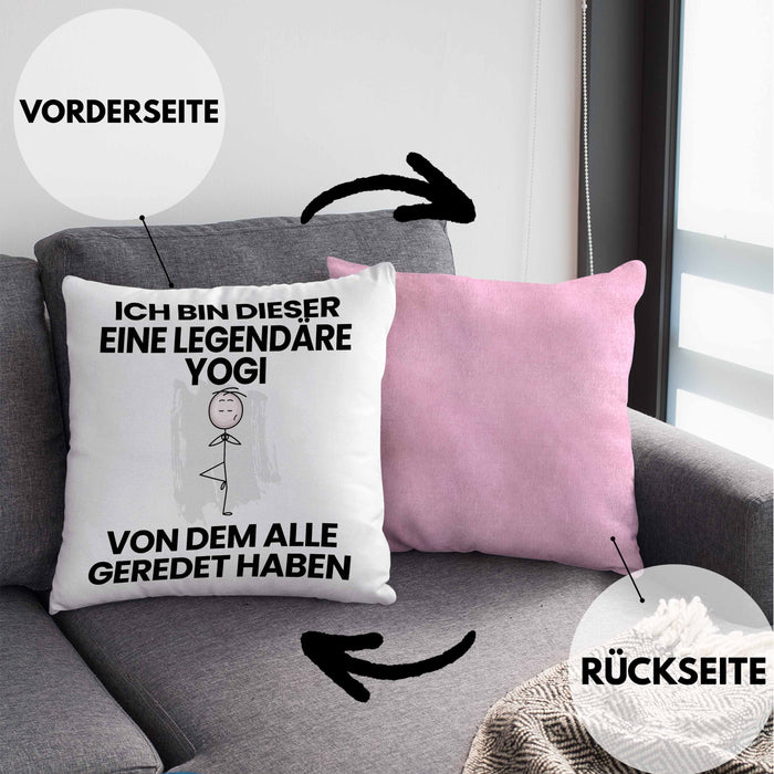 Yogi Geschenk Kissen mit Füllung 40x40 Lustige Geschenkidee Geburtstag für Yogi Ich Bin Dieser Legendäre Yogi Von Dem Alle Geredet Haben (Grau) Rosa Trendation
