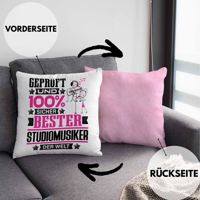 Studiomusiker Geschenk Lustiger Spruch für Studiomusiker Geschenkidee Bester Studiomusiker Der WeltKissen mit Füllung 40x40 (Grau) Rosa Trendation