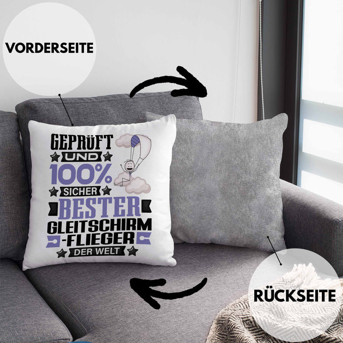 Gleitschirmflieger Geschenk Lustiger Spruch für Gleitschirmflieger Geschenkidee Bester Gleitschirmflieger Der WeltKissen mit Füllung 40x40 (Grau) Grau Trendation