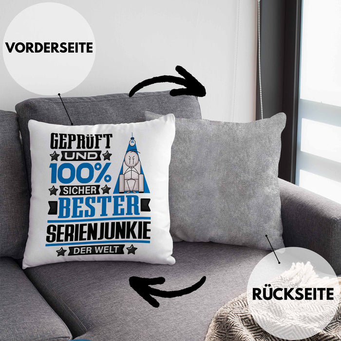 Serienjunkie Geschenk Lustiger Spruch für Serienjunkie Geschenkidee Bester Serienjunkie Der WeltKissen mit Füllung 40x40 (Grau) Grau Trendation