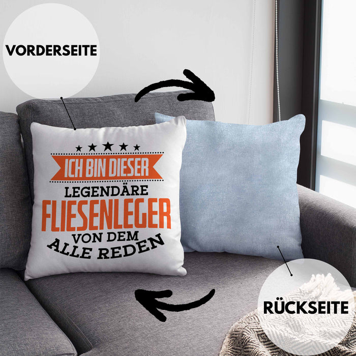 Fliesenleger Kissen mit Füllung 40x40 Geschenk Spruch Geschenkidee Legendäre Fliesenleger (Grau) Blau Trendation