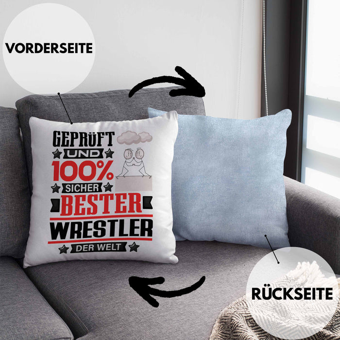 Wrestler Geschenk Lustiger Spruch für Wrestler Geschenkidee Bester Wrestler Der WeltKissen mit Füllung 40x40 (Grau) Blau Trendation