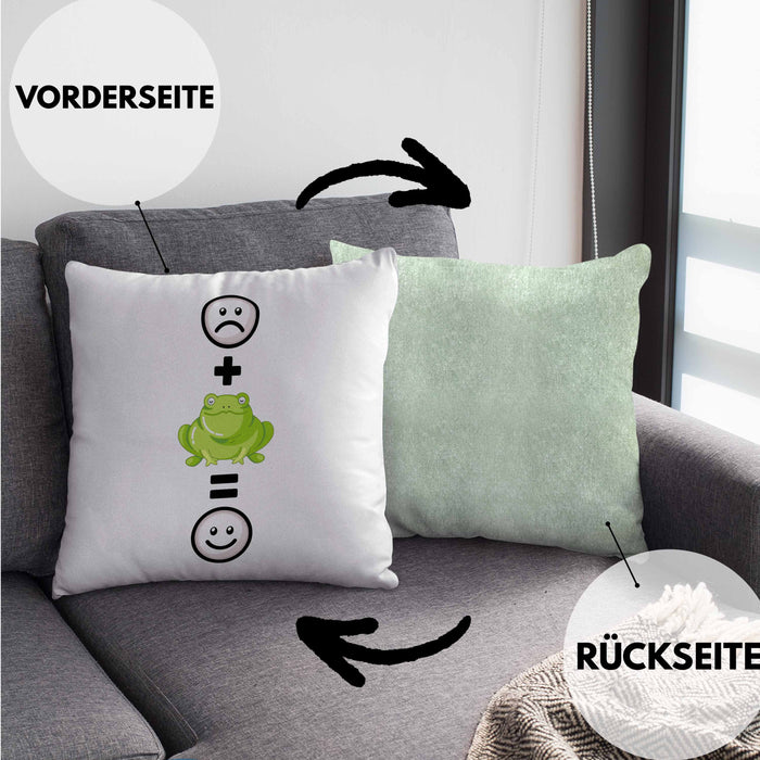 Frosch Kissen mit Füllung 40x40 Geschenk für Frosch-Liebhaber Lustige Geschenkidee :( + Frosch = :) Geburtstag (Grau) Grün Trendation