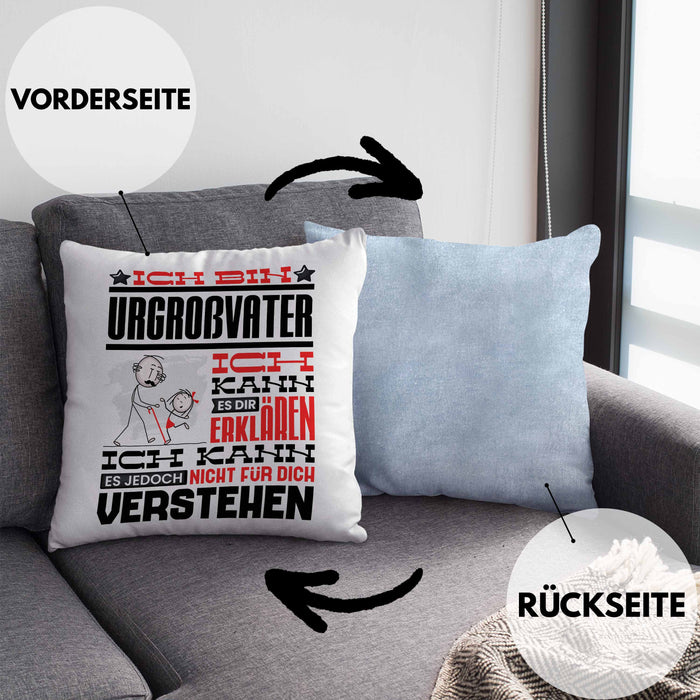 Urgroßvater Geschenk Kaffee-Kissen mit Füllung 40x40 Geschenkidee für Urgroßvater Ich Bin Urgroßvater Ich Kann Es Dir Erklären Jedoch Nicht Für Dich Verstehen Spruch Lustig (Grau) Blau Trendation