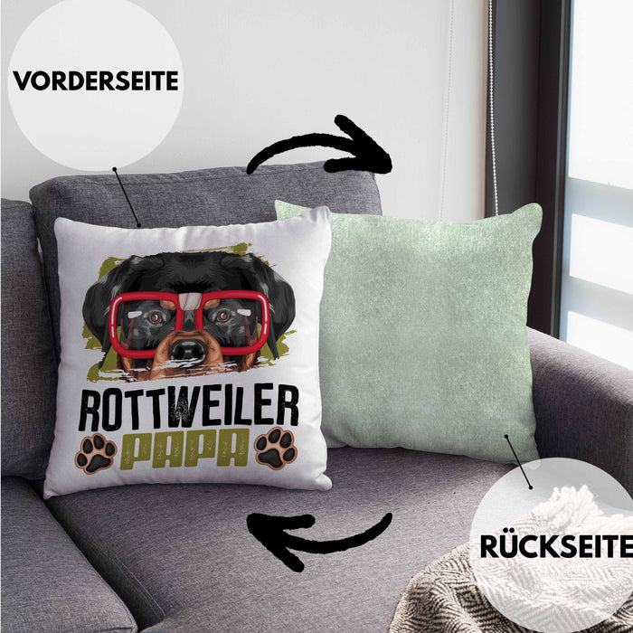 Rottweiler Papa Besitzer Kissen mit Füllung 40x40 Geschenk Lustiger Spruch Geschenkidee Rottweiler Liebhaber (Grau) Grün Trendation