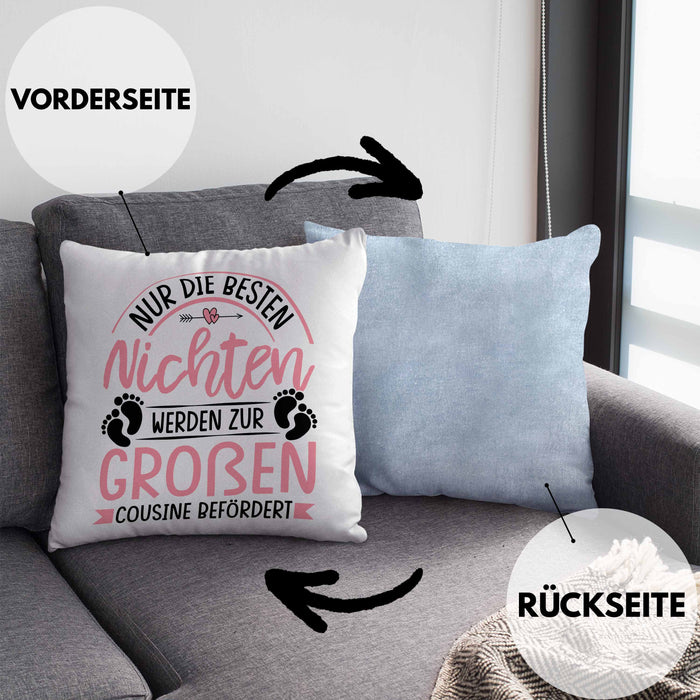 Du Wirst Große Cousine Kissen mit Füllung 40x40 Geschenk Nur Die Besten Nichten Werden Zur Großen Cousine Befördert (Grau) Blau Trendation