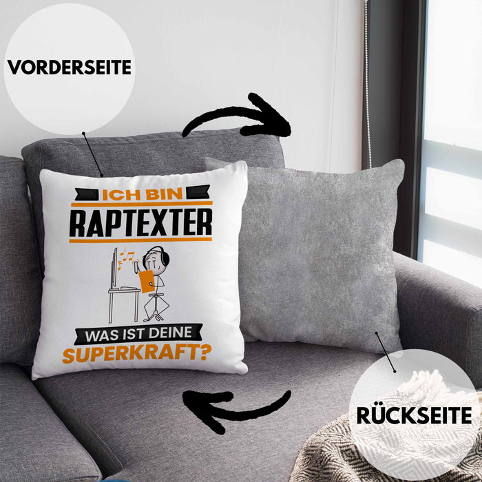 Raptexter Kissen mit Füllung 40x40 Geschenk für Raptexter Geburtstag Lustiger Spruch Was Ist Deine Superkraft (Grau) Grau Trendation