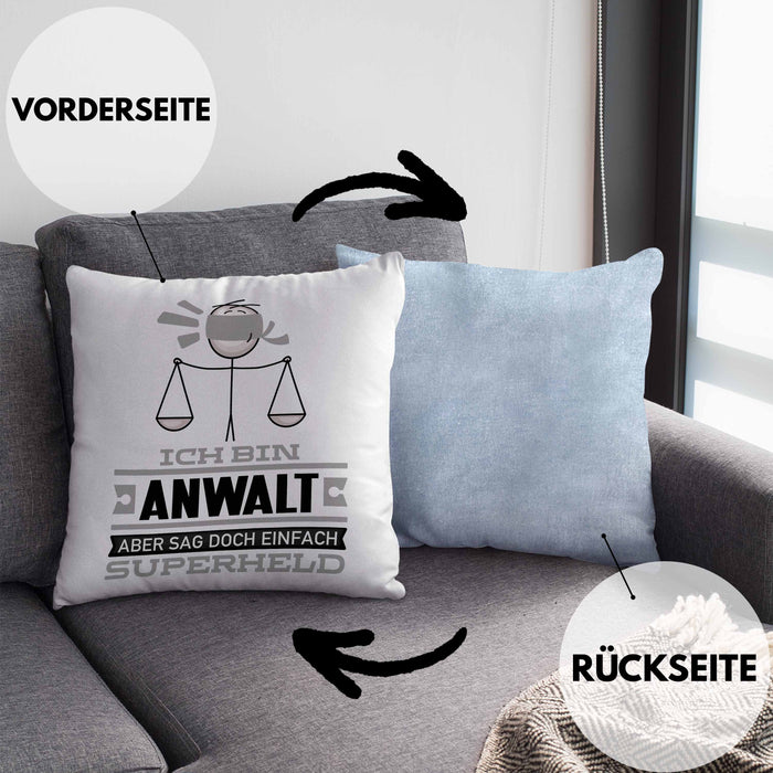 Anwalt Geschenk Kissen mit Füllung 40x40 Ich Bin Anwalt Aber Sag Doch Einfach Superheld Lustige Geschenkdiee für Anwalt (Grau) Blau Trendation