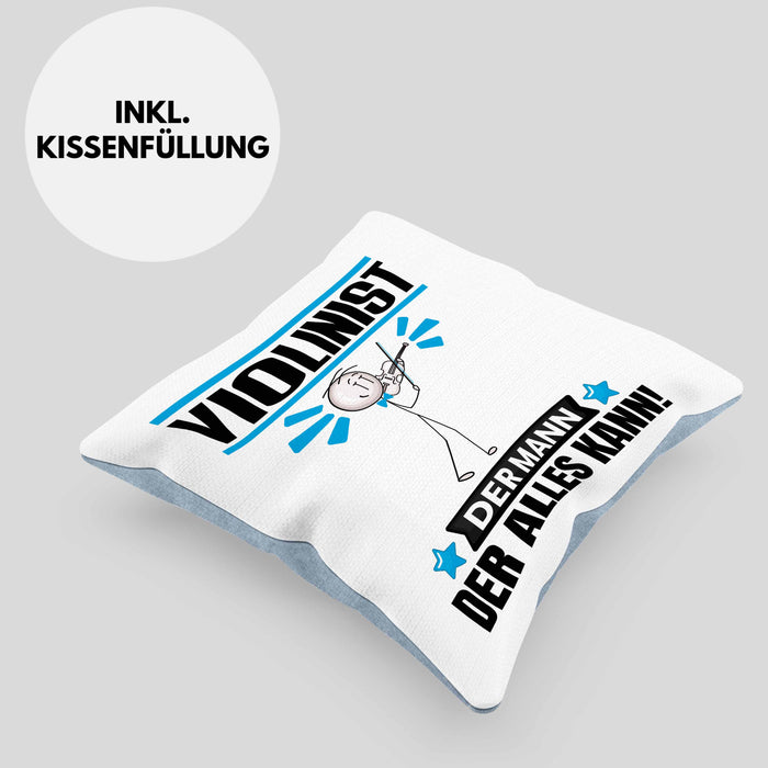 Violinist Kissen mit Füllung 40x40 Geschenk für Violinist Der Mann Der Alles Kann Geschenkidee zum Geburtstag (Grau) Blau Trendation