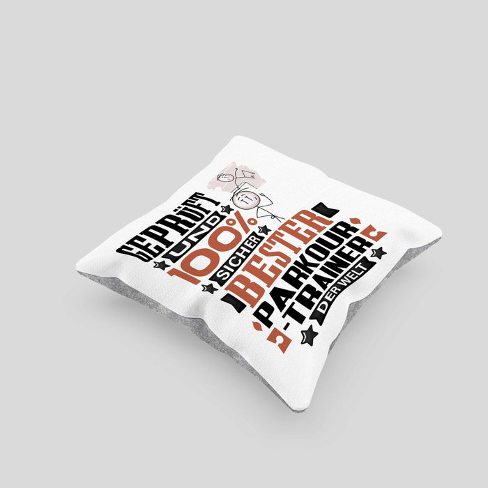 Parkour-Trainer Geschenk Lustiger Spruch für Parkour-Trainer Geschenkidee Bester Parkour-Trainer Der WeltKissen mit Füllung 40x40 (Grau) Grau Trendation