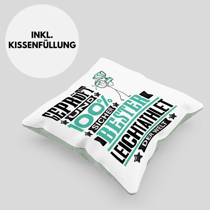 Leichtathlet Geschenk Lustiger Spruch für Leichtathlet Geschenkidee Bester Leichtathlet Der WeltKissen mit Füllung 40x40 (Grau) Grün Trendation