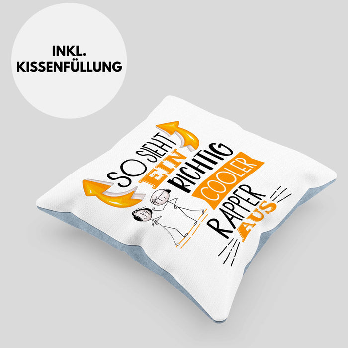 So Sieht Ein Richtig Cooler Rapper Aus Kissen mit Füllung 40x40 Geschenk für Rapper Geburtstag Geschenkdiee (Grau) Blau Trendation