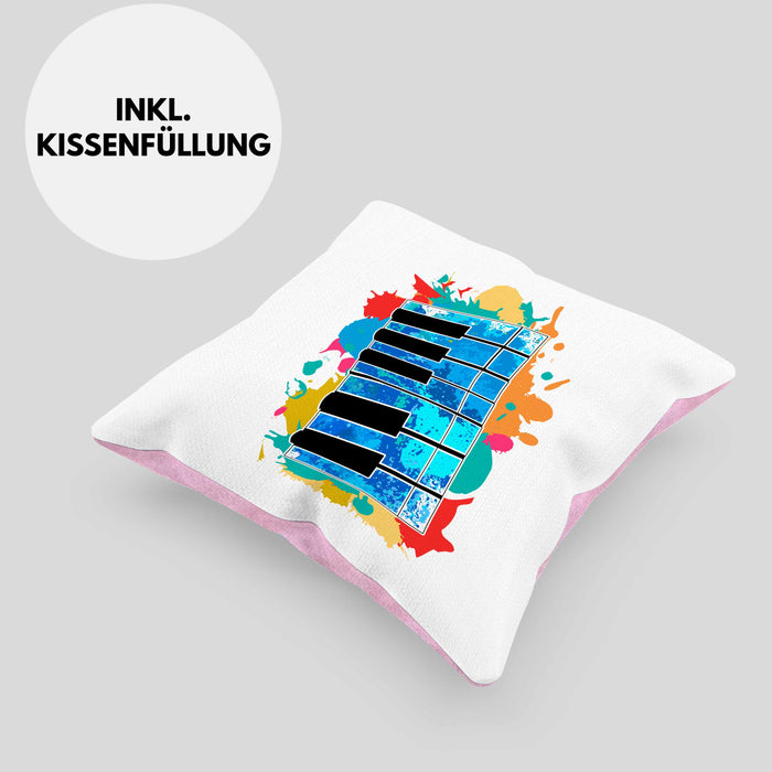 Keyboard Spieler Kissen mit Füllung 40x40 Geschenk für Keyboarder Musiker Band Geschenkidee Bunt (Grau) Rosa Trendation