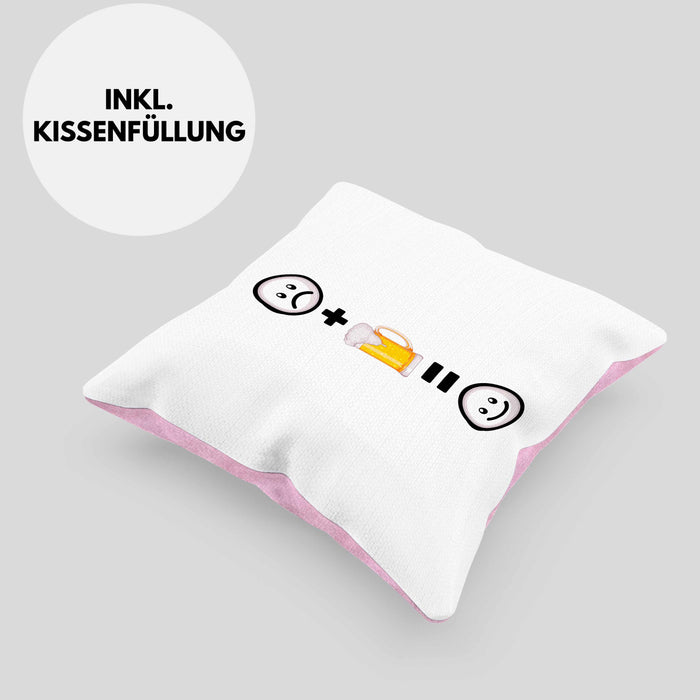 Bier Kissen mit Füllung 40x40 Geschenkidee für Biertrinker Geburtstag Lustiges Geschenk :( + Bier = :) (Grau) Rosa Trendation