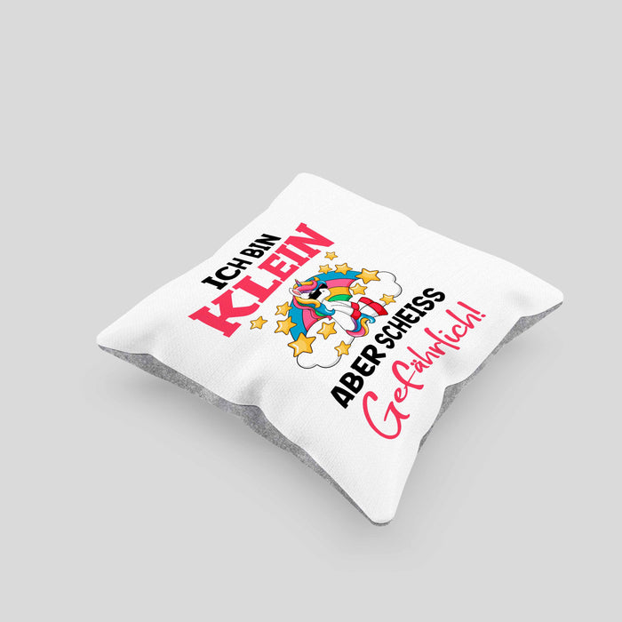Klein Aber Sch Gefährlich Lustige Einhorn Kissen mit Füllung 40x40 mit Spruch Geschenkidee Einhornfans Sprüche Frauen (Grau) Grau Trendation