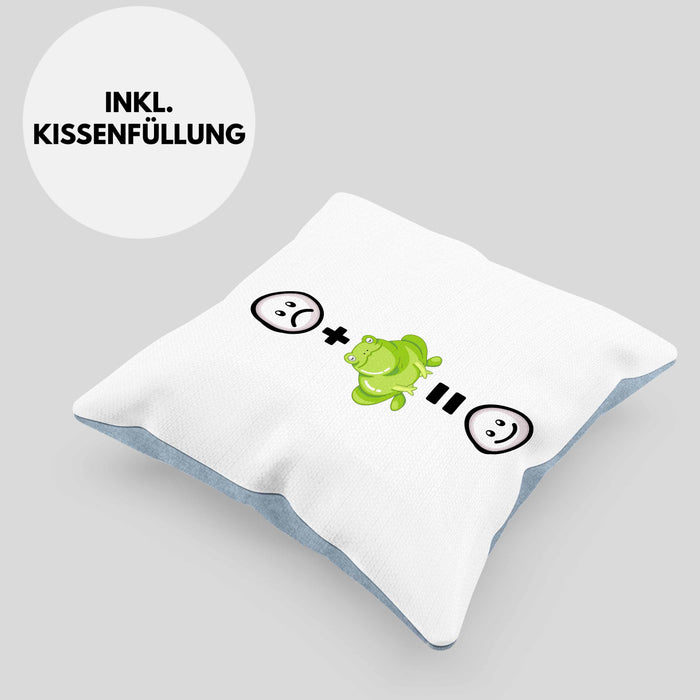 Frosch Kissen mit Füllung 40x40 Geschenk für Frosch-Liebhaber Lustige Geschenkidee :( + Frosch = :) Geburtstag (Grau) Blau Trendation