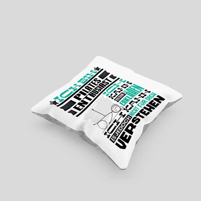 Pilates-Enthusiast Geschenk Kaffee-Kissen mit Füllung 40x40 Geschenkidee für Pilates-Enthusiast Ich Bin Pilates-Enthusiast Ich Kann Es Dir Erklären Jedoch Nicht Für Dich Verstehen Spruch Lustig (Grau) Grau Trendation