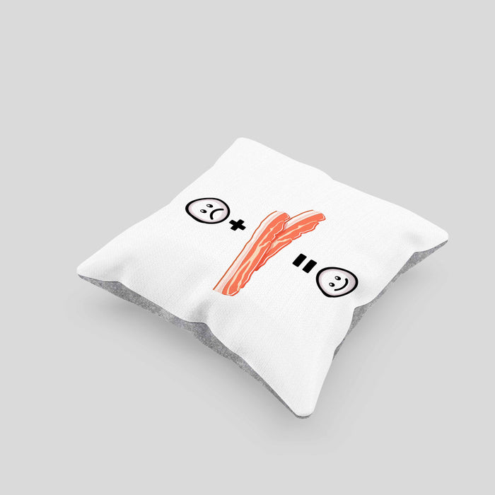 Bacon Kissen mit Füllung 40x40 Geschenk für Bacon-Liebhaber Lustige Geschenkidee :( + Bacon = :) Geburtstag (Grau) Grau Trendation