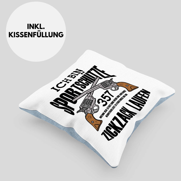Lustige Schießen-Kissen mit Füllung 40x40 für Sportschützen Geschenk (Grau) Blau Trendation