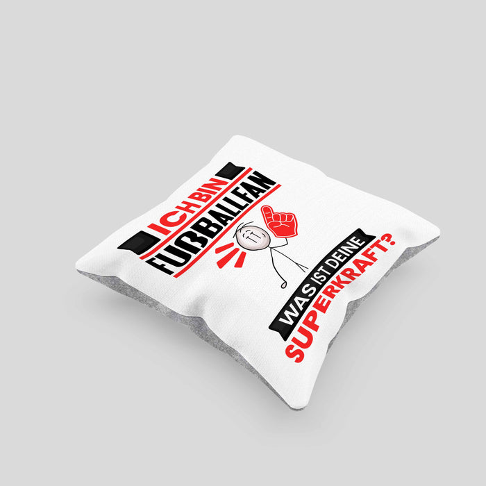 Fußballfan Kissen mit Füllung 40x40 Geschenk für Fußballfan Geburtstag Lustiger Spruch Was Ist Deine Superkraft (Grau) Grau Trendation