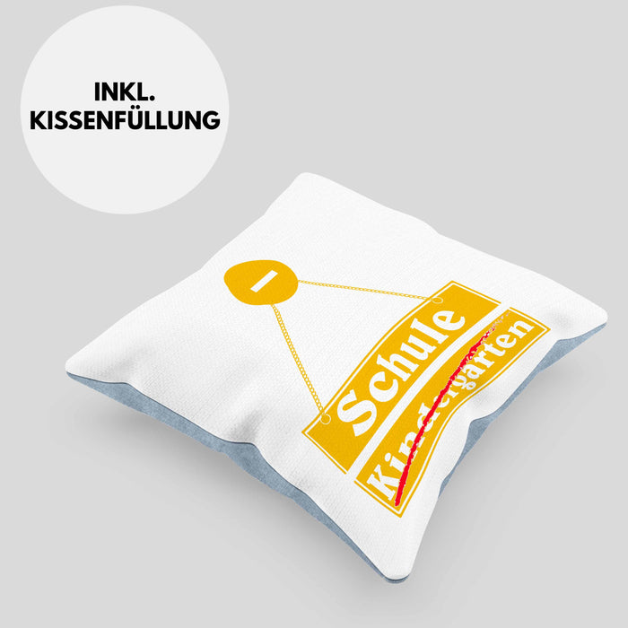 Einschulung Kissen mit Füllung 40x40 Geschenk für Jungs Jungen 1. Schultag Grundschule (Grau) Blau Trendation