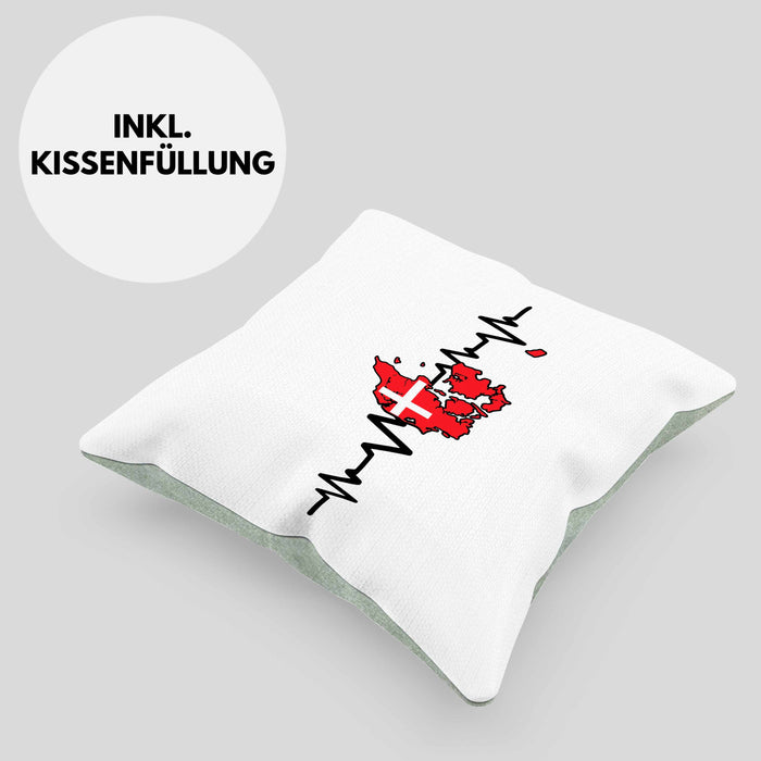 Dänische Flagge Geschenk Kissen mit Füllung 40x40 Herzschlag Dänemark Urlau Geschenkidee (Grau) Grün Trendation