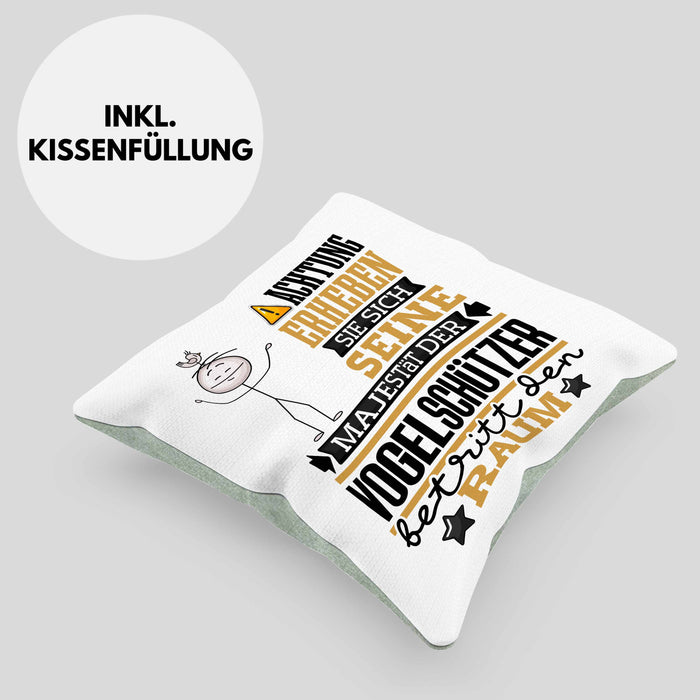 Vogelschützer Geschenk Kissen mit Füllung 40x40 Lustiger Spruch Erheben Sie Sich Der Vogelschützer Betritt den Raum (Grau) Grün Trendation