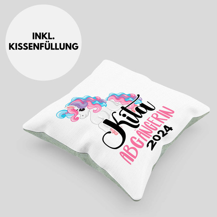 Kita Abgängerin 2024 Einschulung Mädchen Geschenk Kissen mit Füllung 40x40 Schulstart 1. Schultag Schuleinführung Schulanfang Geschenkidee Schulkind (Grau) Grün Trendation