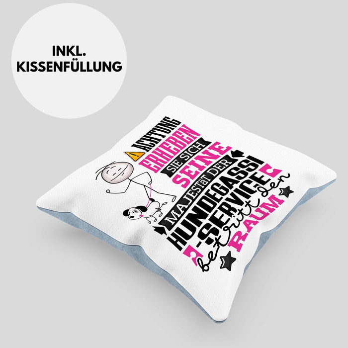 Hundegassi-Service Geschenk Kissen mit Füllung 40x40 Lustiger Spruch Erheben Sie Sich Der Hundegassi-Service Betritt den Raum (Grau) Blau Trendation