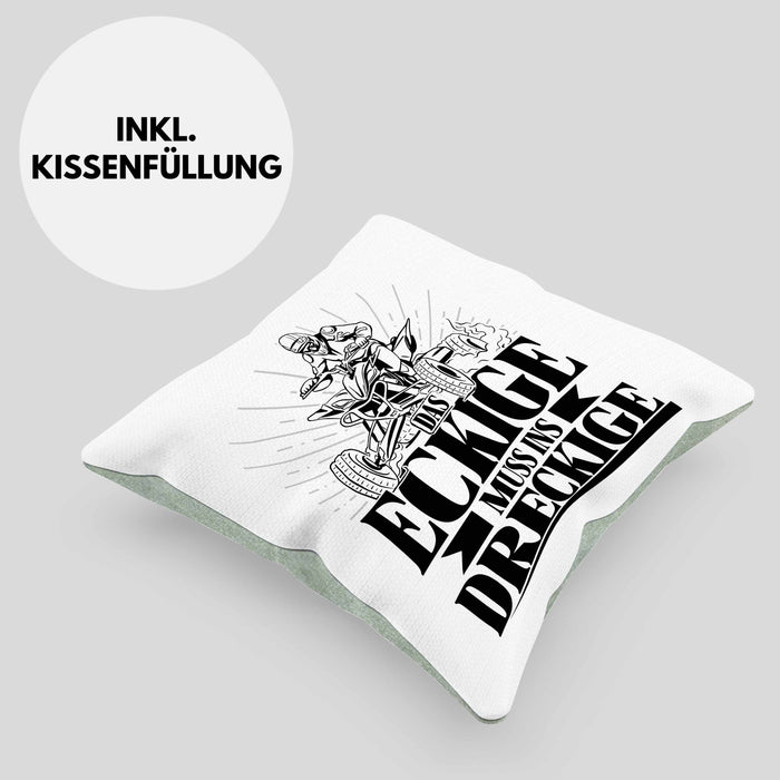 Quad Fahrer Kissen mit Füllung 40x40 Geschenk Das Eckige Muss Ins Dreckige (Grau) Grün Trendation