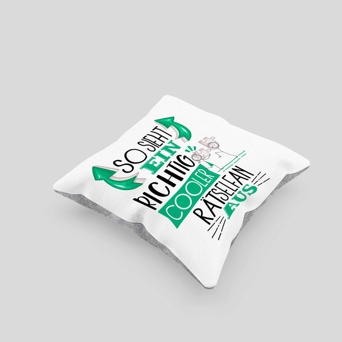 Rätselfan Kissen mit Füllung 40x40 So Sieht Ein Richtig Cooler Rätselfan Aus Geschenk Lustiger Spruch Geschenkidee (Grau) Grau Trendation