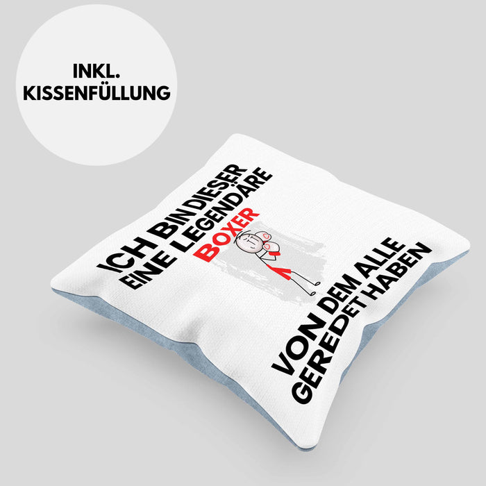 Boxer Geschenk Kissen mit Füllung 40x40 Lustige Geschenkidee Geburtstag für Boxer Ich Bin Dieser Legendäre Boxer Von Dem Alle Geredet Haben (Grau) Blau Trendation
