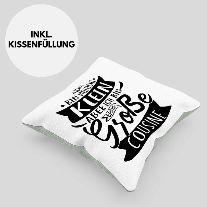 Große Cousine Kissen mit Füllung 40x40 Geschenk Verkündung Ich Bin Vielleicht Klein Aber Ich Bin Bald Eine Große Cousine Geschenkidee Nachwuchs (Grau) Grün Trendation
