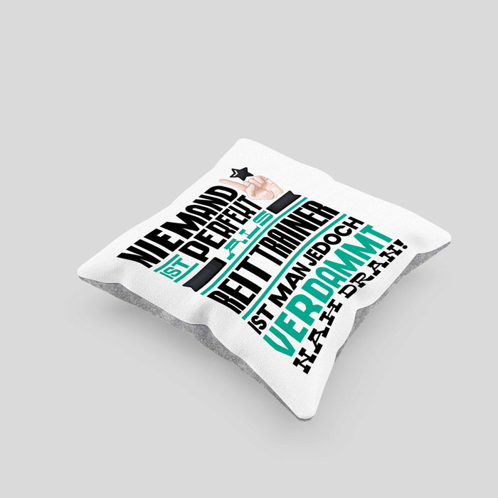 Reittrainer Geschenk Kissen mit Füllung 40x40 Lustige Geschenkidee für Reittrainer Geburtstag Niemand Ist Perfekt Aber Als Reittrainer Ist Man Nah Dran (Grau) Grau Trendation