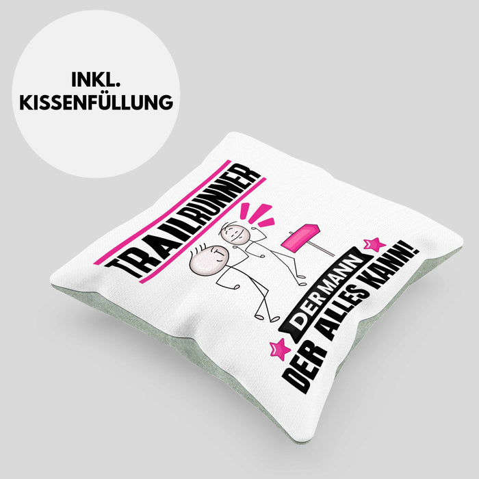 Trailrunner Kissen mit Füllung 40x40 Geschenk für Trailrunner Der Mann Der Alles Kann Geschenkidee zum Geburtstag (Grau) Grün Trendation