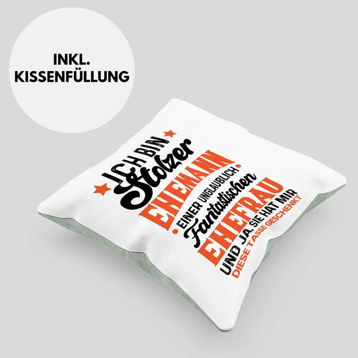 Ehemann Geschenk Kissen mit Füllung 40x40 Ich Bin Stolzer Ehemann Einer Fantastischen Ehefrau Jahrestag Geschenkidee Gag Joke (Grau) Grün Trendation