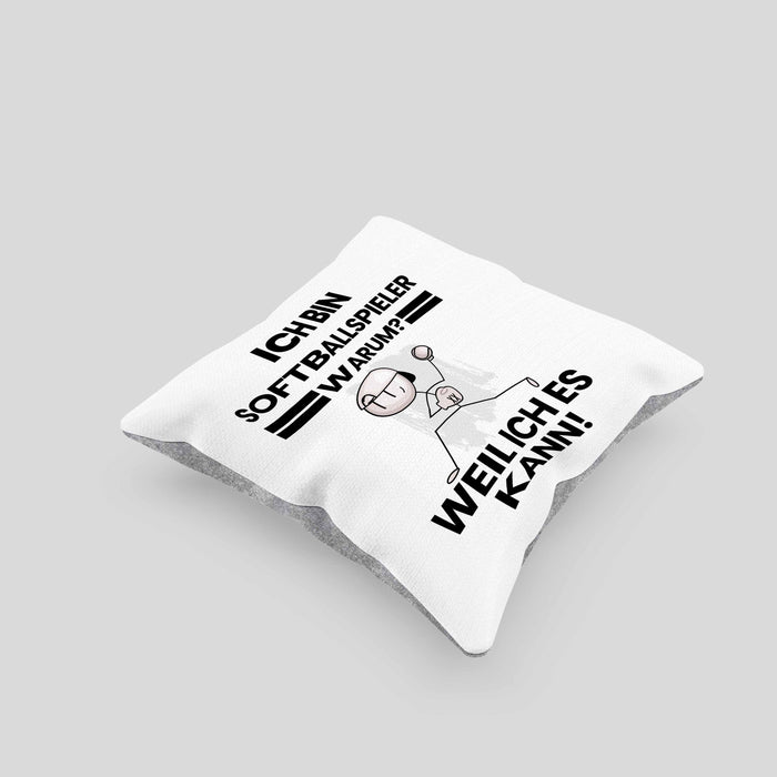 Softballspieler Geschenk Kissen mit Füllung 40x40 Lustiger Spruch Ich Bin Softballspieler Warum Weil Ich Es Kann Geschenkidee Bester Softballspieler Geburtstag (Grau) Grau Trendation