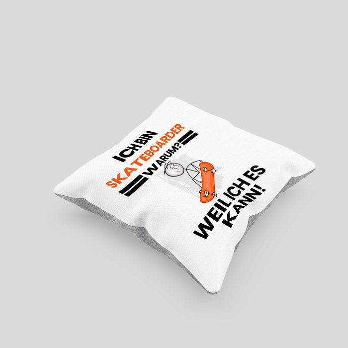 Skateboarder Geschenk Kissen mit Füllung 40x40 Lustiger Spruch Ich Bin Skateboarder Warum Weil Ich Es Kann Geschenkidee Bester Skateboarder Geburtstag (Grau) Grau Trendation