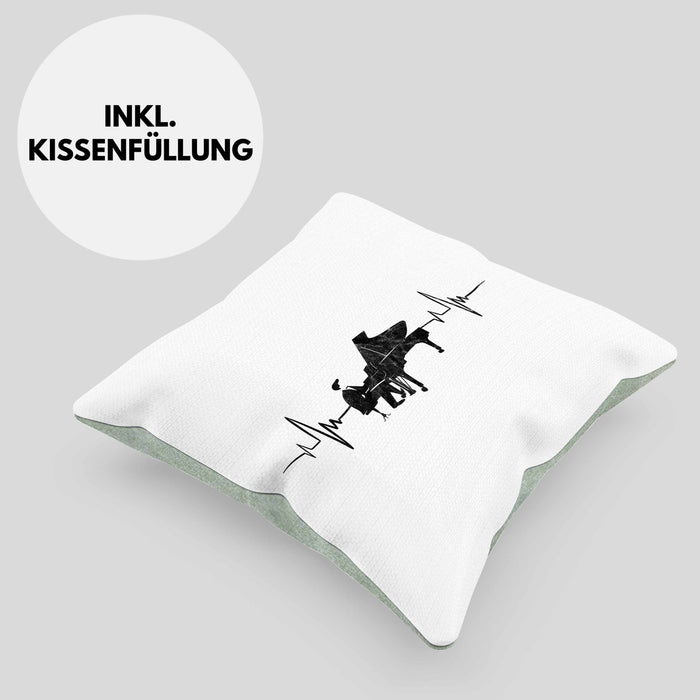 Kissen mit Füllung 40x40 Piano Geschenkidee für Klavierspieler Flügel-Motiv Herzschlag (Grau) Grün Trendation