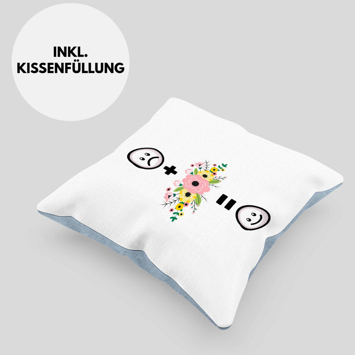 Floristin Kissen mit Füllung 40x40 Geschenk für Blumen Liebhaber Verkäuferin Lustige Geschenkidee :( + Blumen = :) Geburtstag (Grau) Blau Trendation