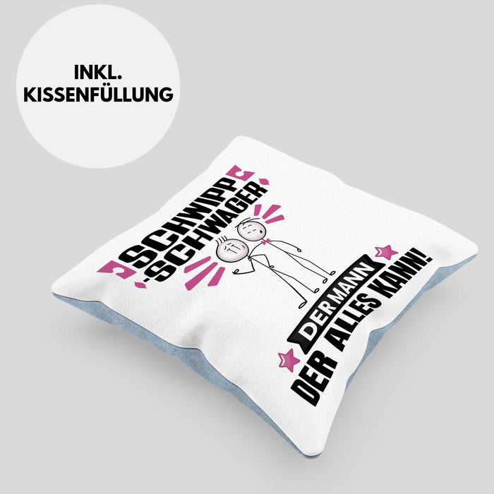 Schwippschwager Kissen mit Füllung 40x40 Geschenk für Schwippschwager Der Mann Der Alles Kann Geschenkidee zum Geburtstag (Grau) Blau Trendation