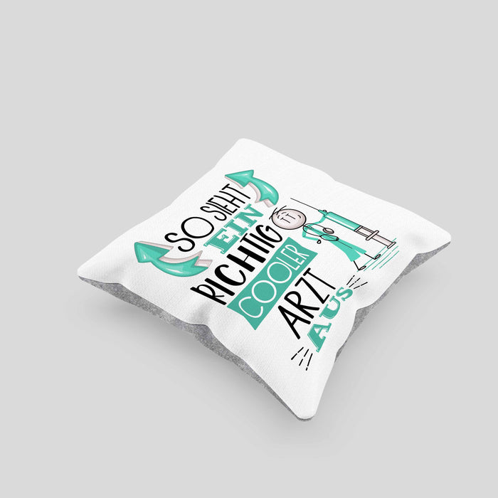 Arzt Kissen mit Füllung 40x40 Geschenk So Sieht Ein RIchtig Cooler Arzt Aus Geschenkidee Lustiger Spruch Geburtstag (Grau) Grau Trendation